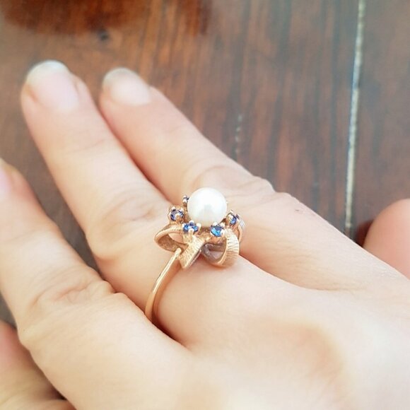 Vintage Cultured Pearl 10K Yellow Gold Estate Ring Trademark A&A - Picture 2 of 12